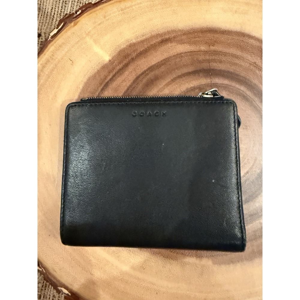 Coach Black Leather Bifold‎ Wallet with Zipper Coin Purse Card Holder Y2K